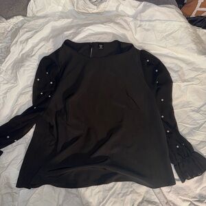 SHEIN Black Blouse with Pearl Sleeve Details